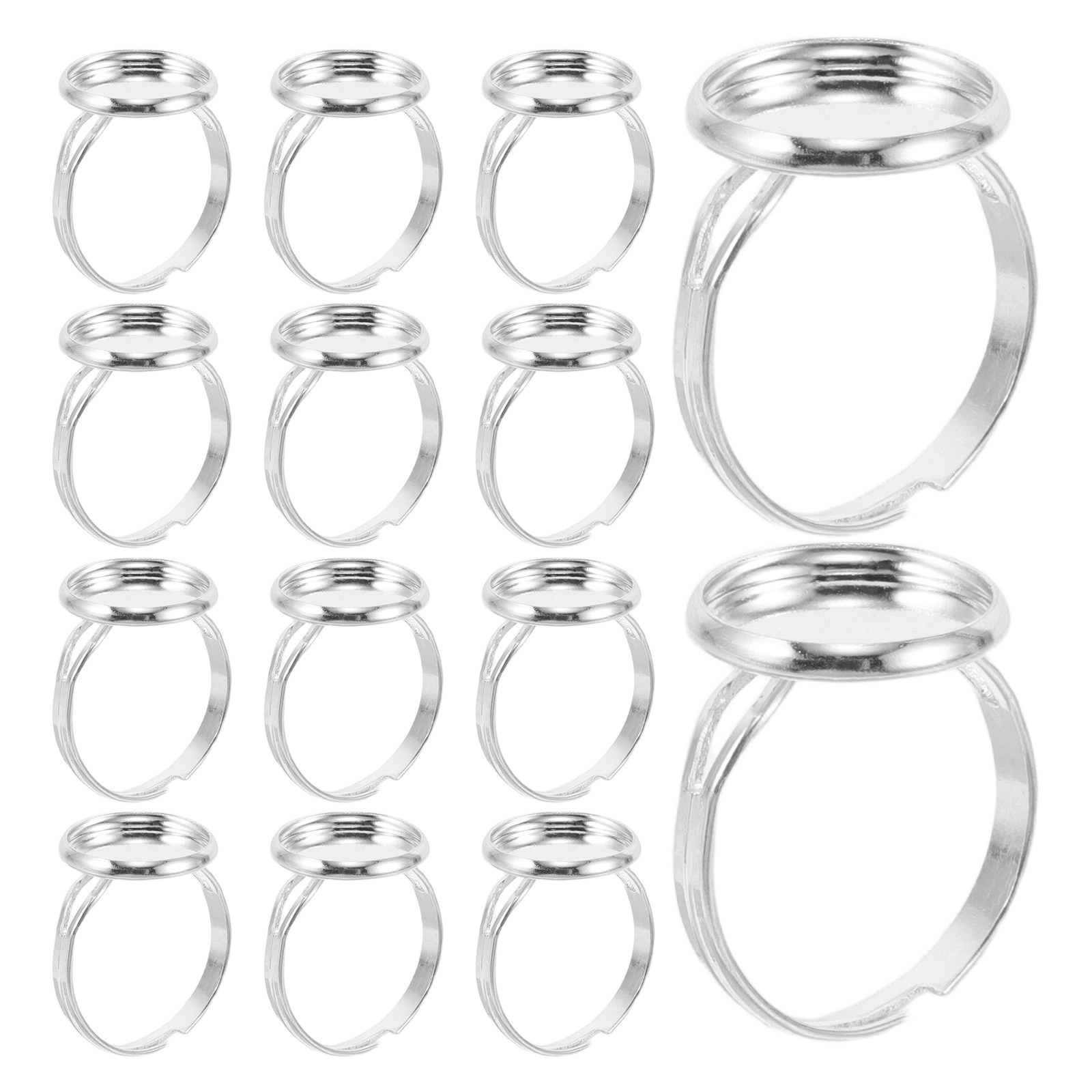Jewelry Making Stones - 60個入り調整可能なリングベース、ブランクリングセッティング、12mmフラットラウンドパッドベゼル、DIYジュエリー製作アクセサリー、ストーンセッティングツール