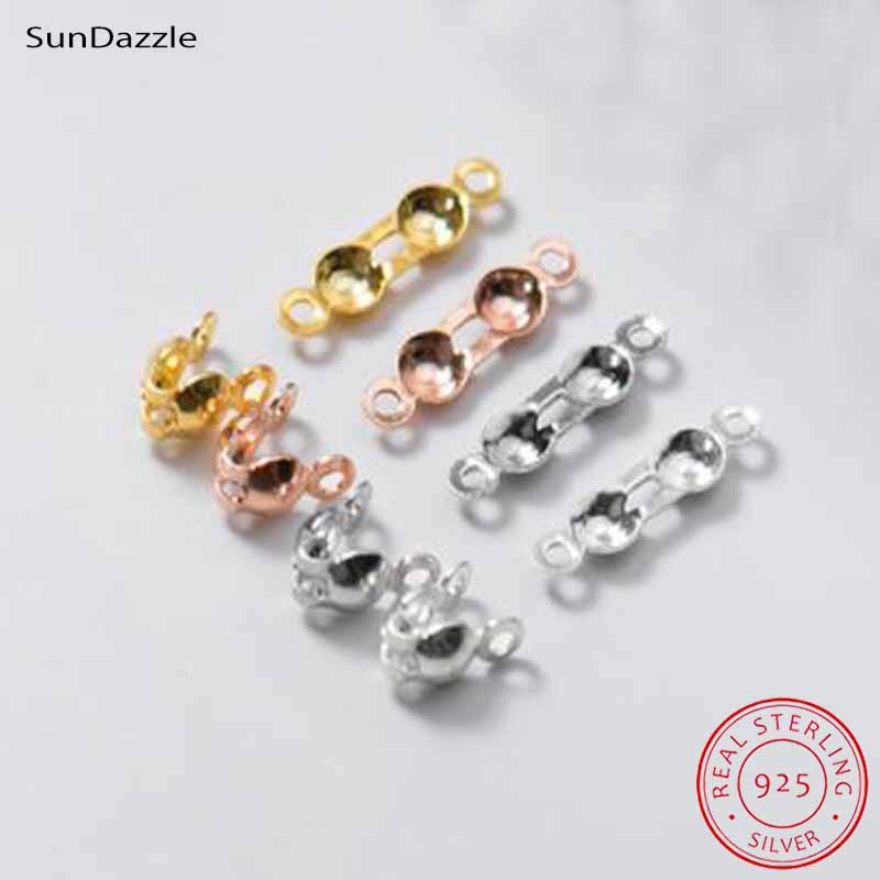 Jewelry Making Bead - 4個入り 本物の純銀925製 クロージャーエンドビーズ クラスプ クリップ ゴールドクリンプコネクター