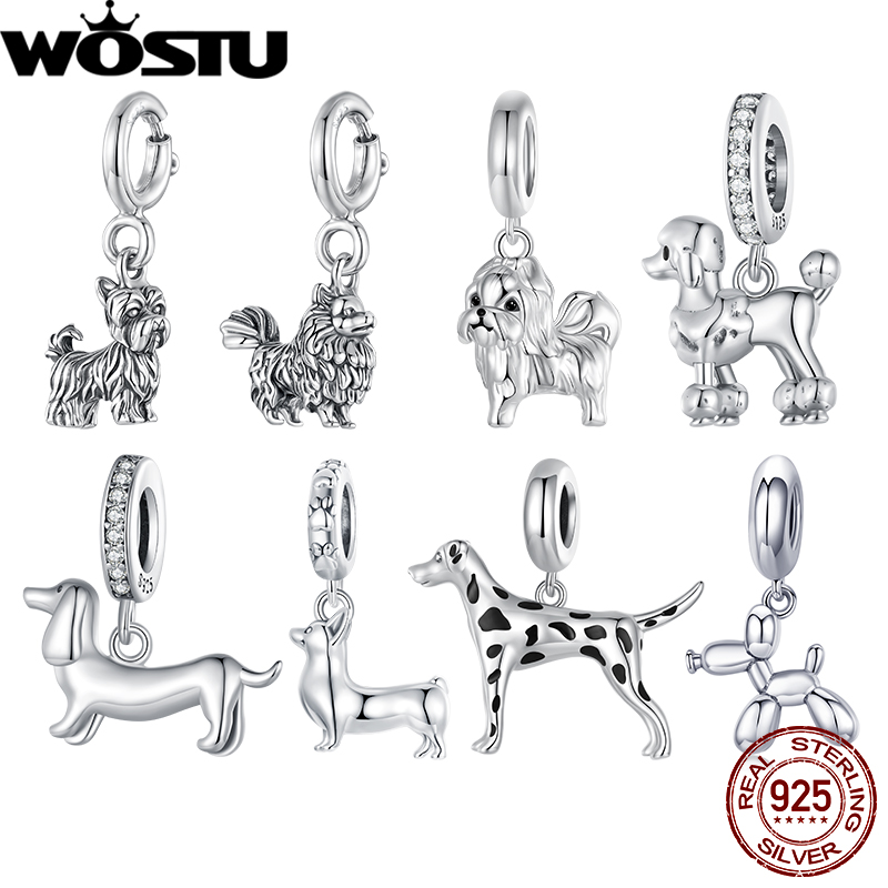 Jewelry Making Yorkshire - WOSTU 925 スターリングシルバーペット犬チャームポメラニアンペンダントヨークシャーテリアロケットかわいいオリジナルフィット女性ブレスレット DIY
