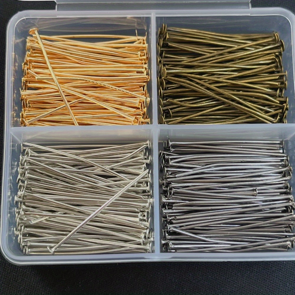 Jewelry Making Jig - 400個入り混合鉄製ヘッドピン 30mm フラットヘッド 鉄素材 1箱 ジュエリー製作アクセサリー