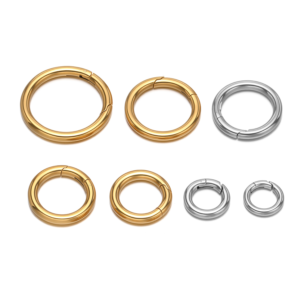 Jewelry Making School - 2個/ロット 丸型スプリングクラスプ ステンレス鋼 金メッキ キーホルダー バックル