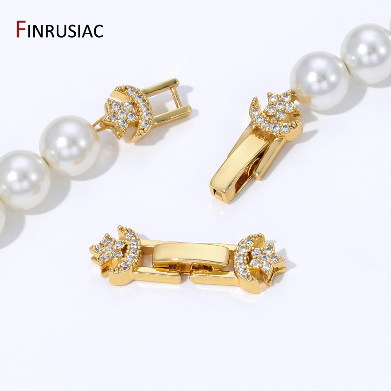 Jewelry Making Bead - 18K金メッキ真鍮パールクラスプコネクター、ブレスレット用クラスプ、ジルコンファスナーロッククラスプ、DIYジュエリー製作用品