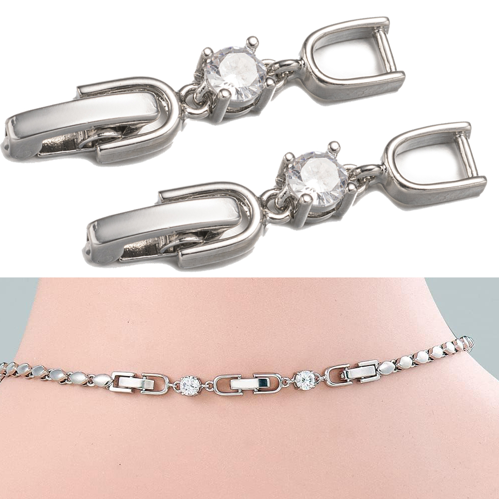 Jewelry Making Kits - 5 個ホワイトゴールドメッキクリスタルラインストーンフォールドオーバーエクステンションクラスプセット DIY ブレスレットネックレスとジュエリー作成用